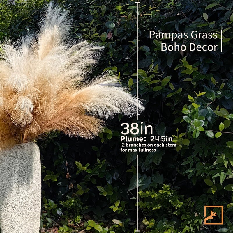 ZIFTY 7-Pcs 38"/3.1FT Faux Pampas Grass Large Tall Fluffy Artificial Fake Flower Bedroom Decor Boho Decor Bulrush Reed Grass for Vase Filler Farmhouse Home Wedding Decor (Beige Mixed) - Image 2